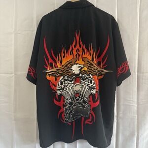 Vintage Dragonfly Clothing Company Button Shirt Eagle Skulls Flames Tribal XL